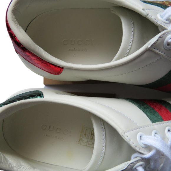 GUCCI ACE LOW TOP EMBROIDERED BEE ~ LOGO EMBOSSED LEATHER SNEAKERS US 6 - Picture 11 of 12